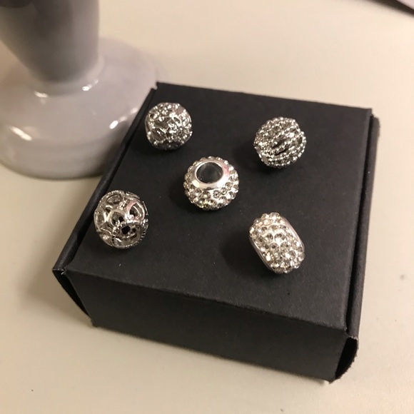 ✨Beautiful Rhinestone /Silvertone Charms * Pandora STYLE*  5 Pcs Set NWT - Picture 5 of 10